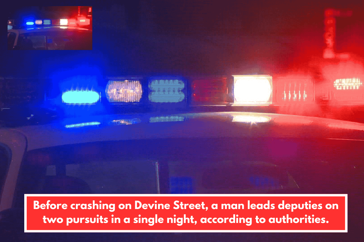 Before crashing on Devine Street, a man leads deputies on two pursuits in a single night, according to authorities.