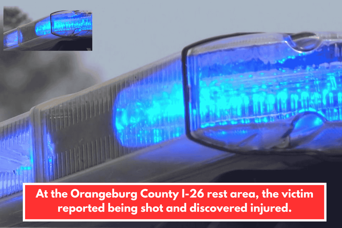 At the Orangeburg County I-26 rest area, the victim reported being shot and discovered injured.