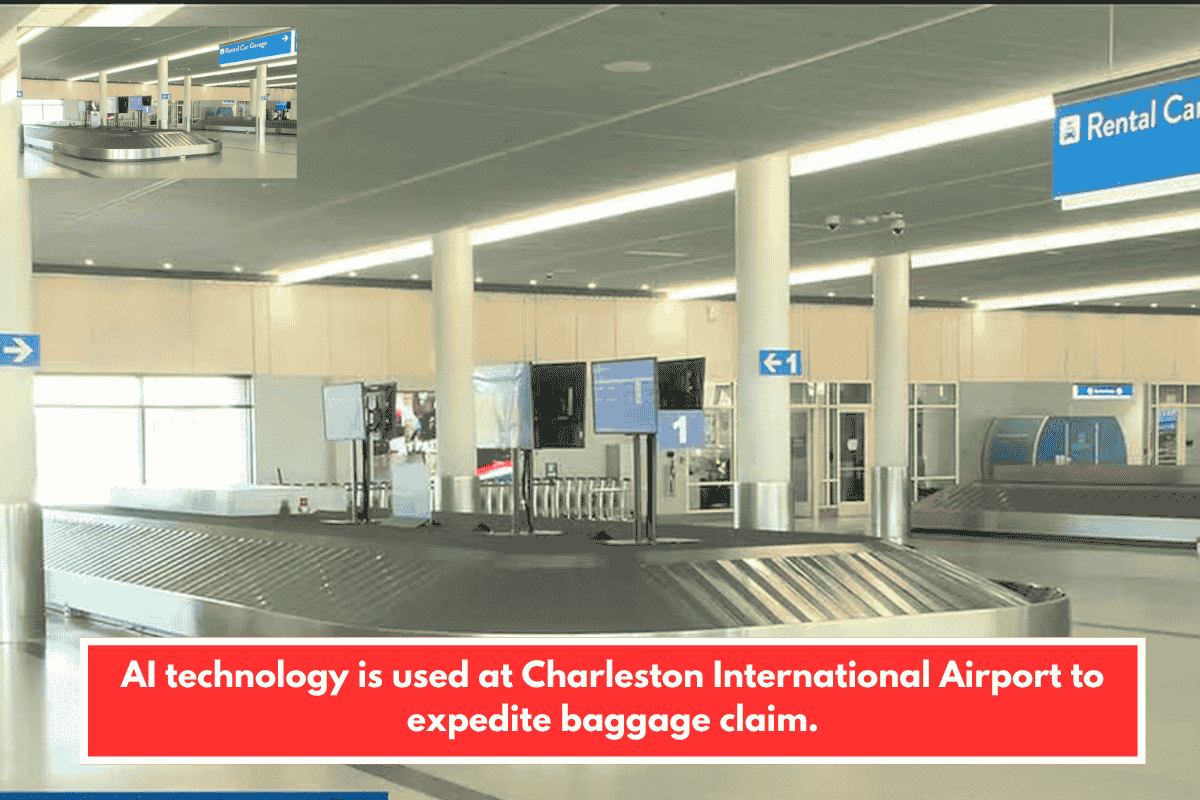 AI technology is used at Charleston International Airport to expedite baggage claim.