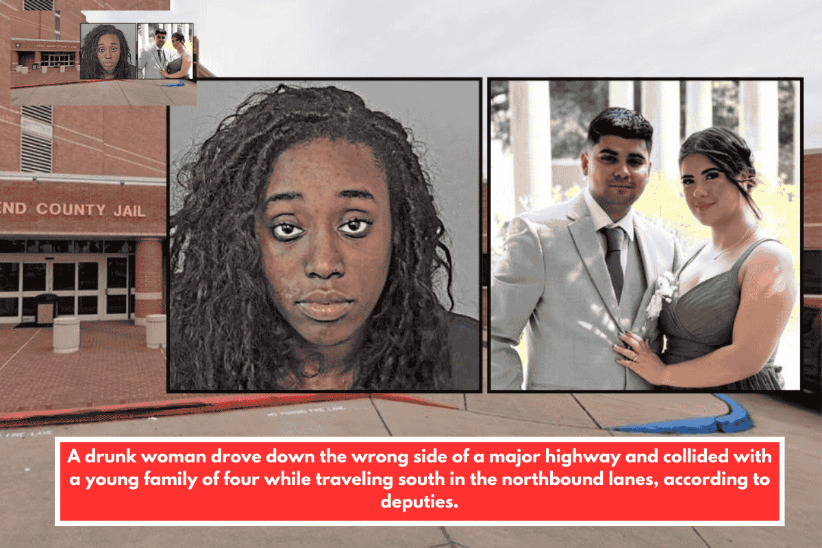 A drunk woman drove down the wrong side of a major highway and collided with a young family of four while traveling south in the northbound lanes, according to deputies.