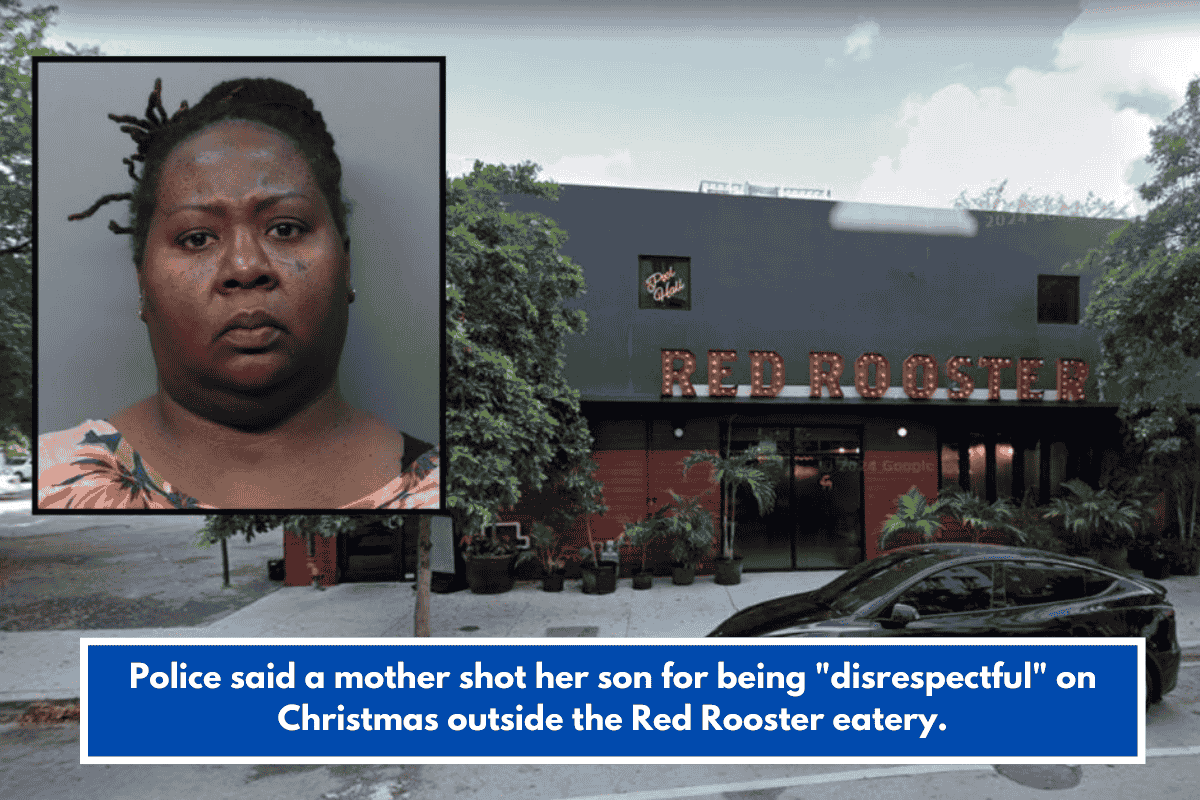 Police said a mother shot her son for being "disrespectful" on Christmas outside the Red Rooster eatery.
