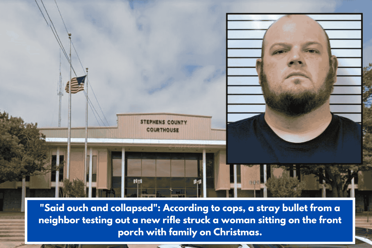 "Said ouch and collapsed": According to cops, a stray bullet from a neighbor testing out a new rifle struck a woman sitting on the front porch with family on Christmas.