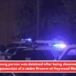 A young person was detained after being discovered in possession of a stolen firearm at Haywood Mall.