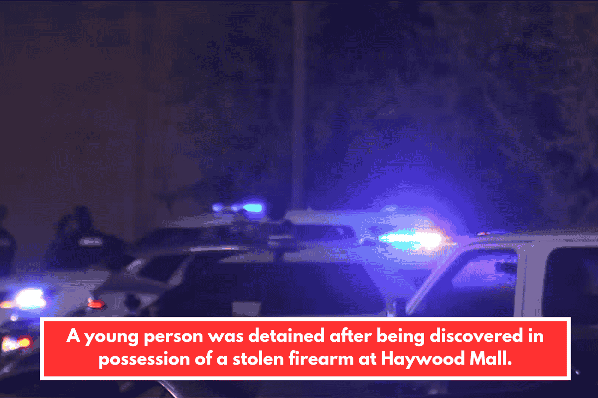 A young person was detained after being discovered in possession of a stolen firearm at Haywood Mall.