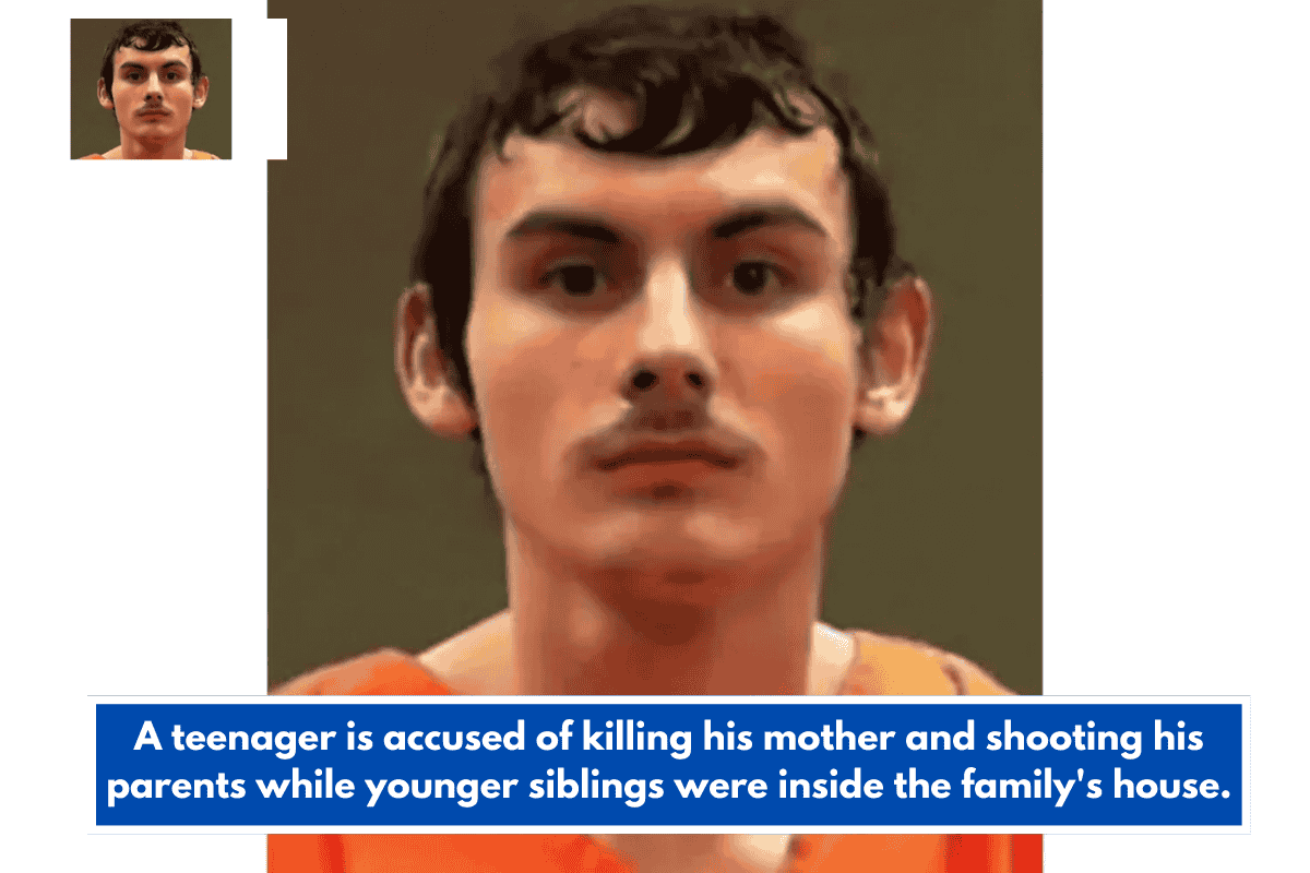 A teenager is accused of killing his mother and shooting his parents while younger siblings were inside the family's house.