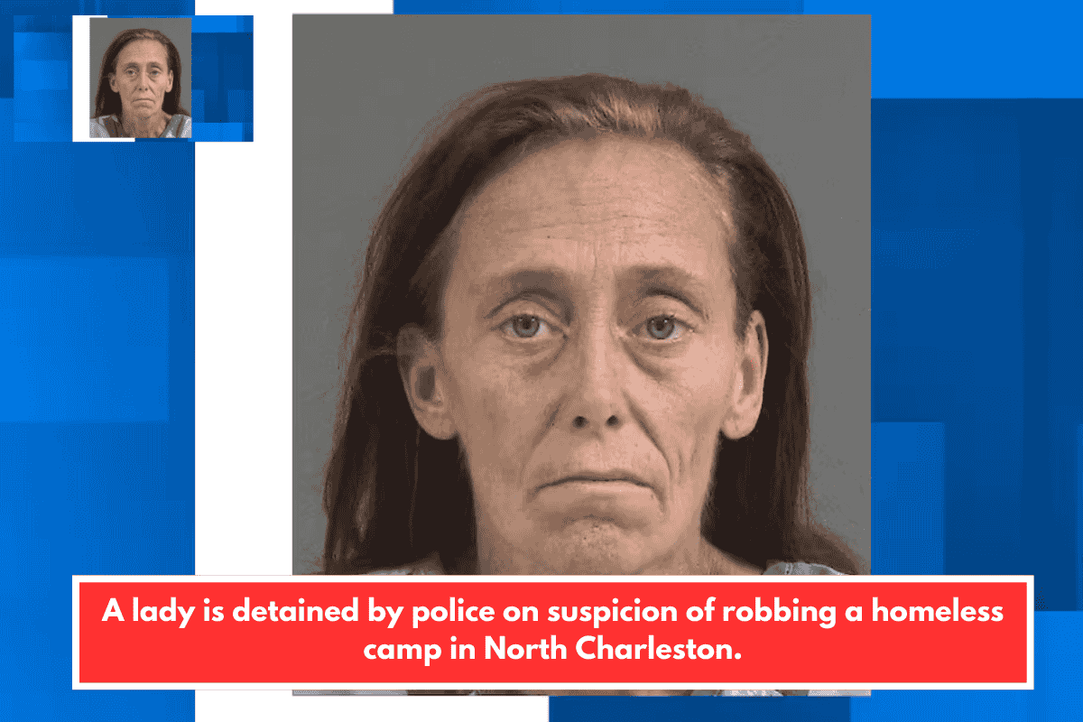 A lady is detained by police on suspicion of robbing a homeless camp in North Charleston.