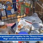 Local organizations get together for the "Grocery Love & Teddy Hugs" event to share love and nourishment.