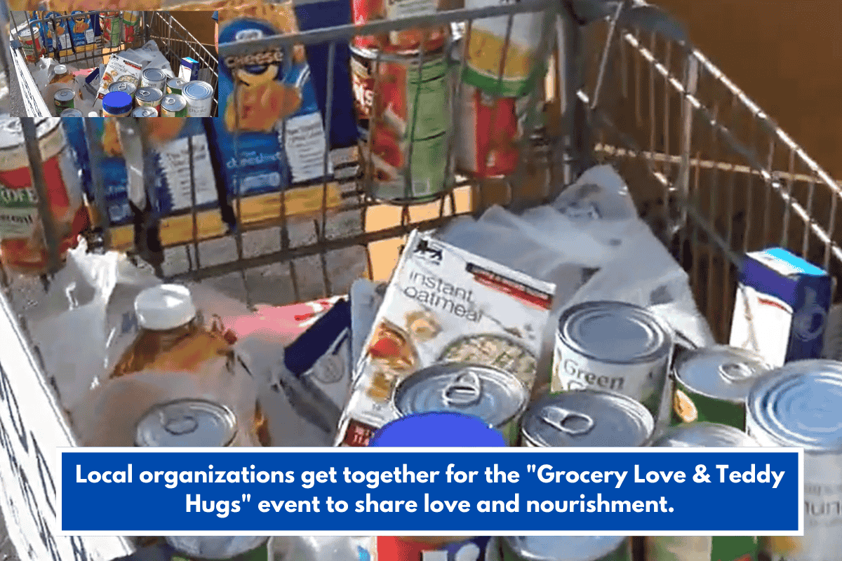 Local organizations get together for the "Grocery Love & Teddy Hugs" event to share love and nourishment.