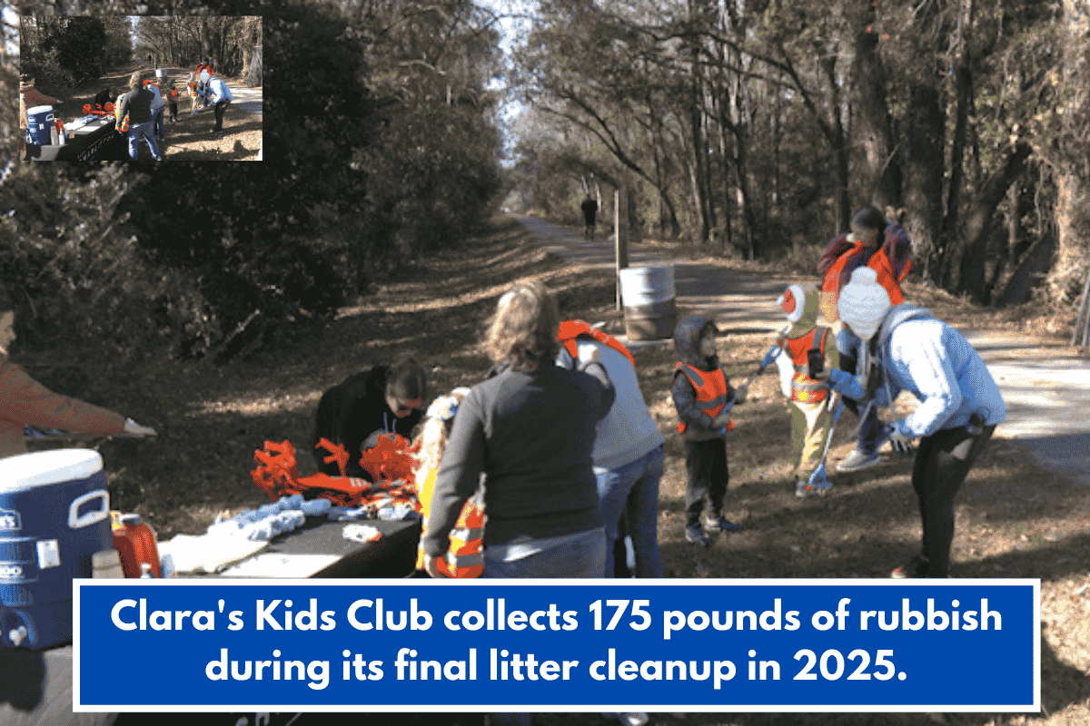 Clara's Kids Club collects 175 pounds of rubbish during its final litter cleanup in 2025.