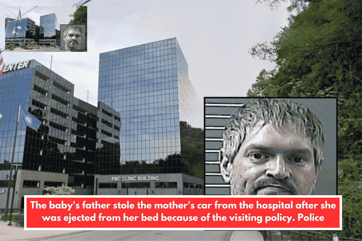 The baby's father stole the mother's car from the hospital after she was ejected from her bed because of the visiting policy. Police