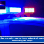 According to a police report, a cherry picker struck powerlines, electrocuting two people.