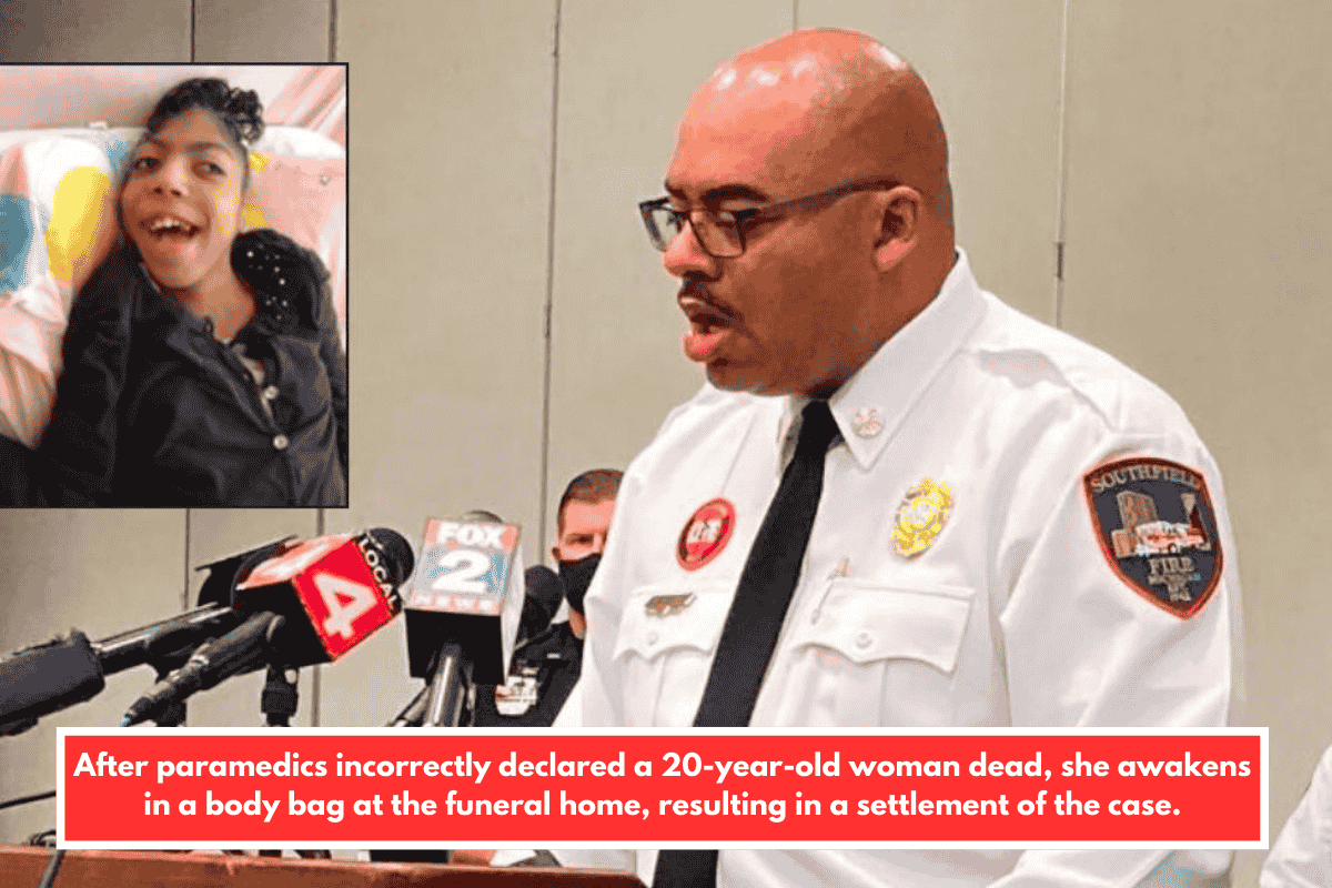 After paramedics incorrectly declared a 20-year-old woman dead, she awakens in a body bag at the funeral home, resulting in a settlement of the case.