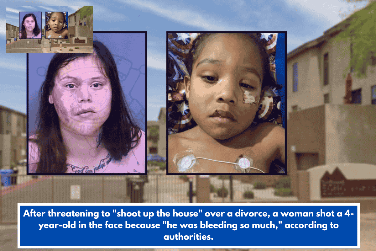 After threatening to "shoot up the house" over a divorce, a woman shot a 4-year-old in the face because "he was bleeding so much," according to authorities.
