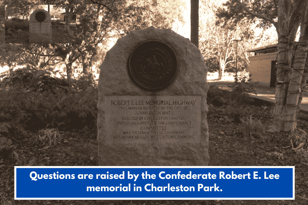 Questions are raised by the Confederate Robert E. Lee memorial in Charleston Park.