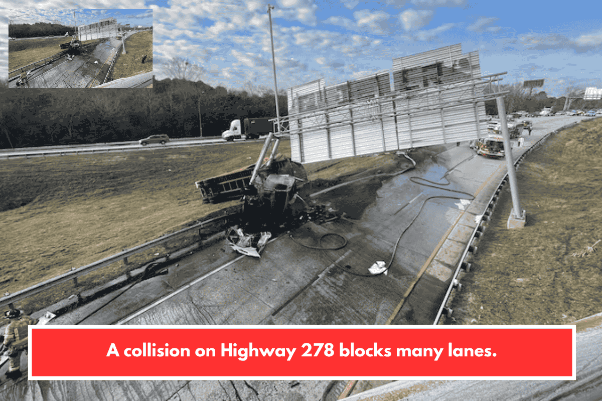 A collision on Highway 278 blocks many lanes.