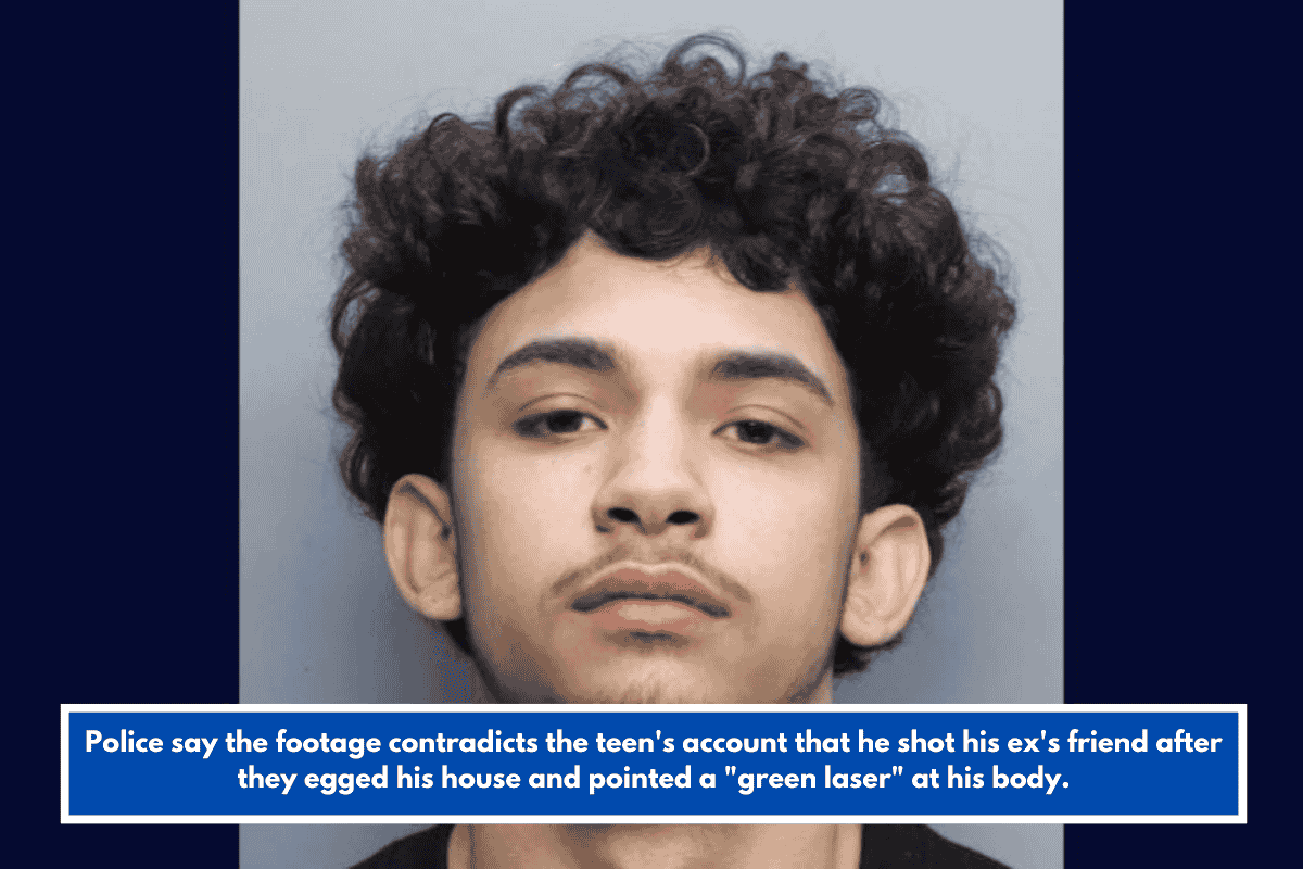 Police say the footage contradicts the teen's account that he shot his ex's friend after they egged his house and pointed a "green laser" at his body.