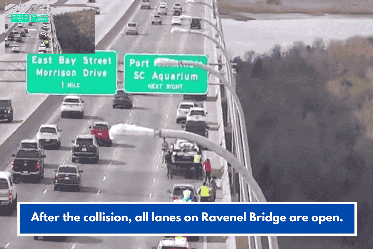 After the collision, all lanes on Ravenel Bridge are open.