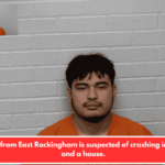 A man from East Rockingham is suspected of crashing into cars and a house.