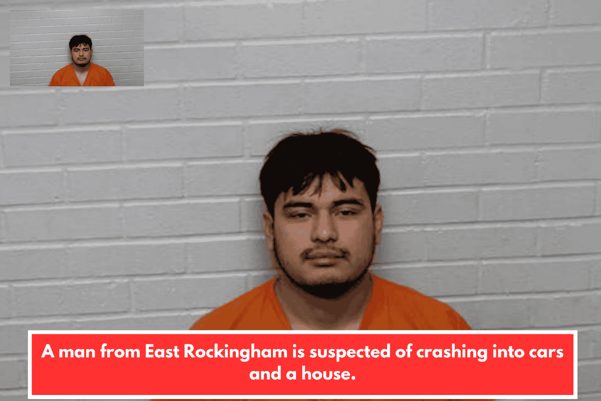 A man from East Rockingham is suspected of crashing into cars and a house.