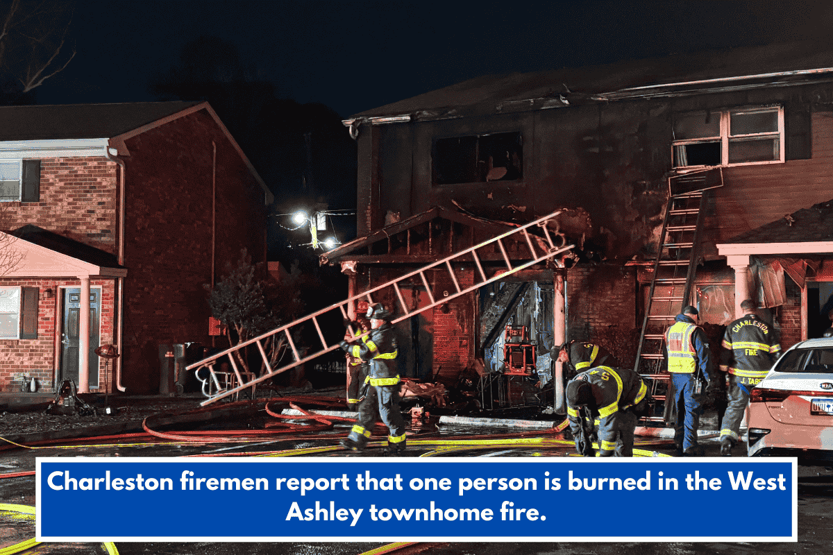 Charleston firemen report that one person is burned in the West Ashley townhome fire.