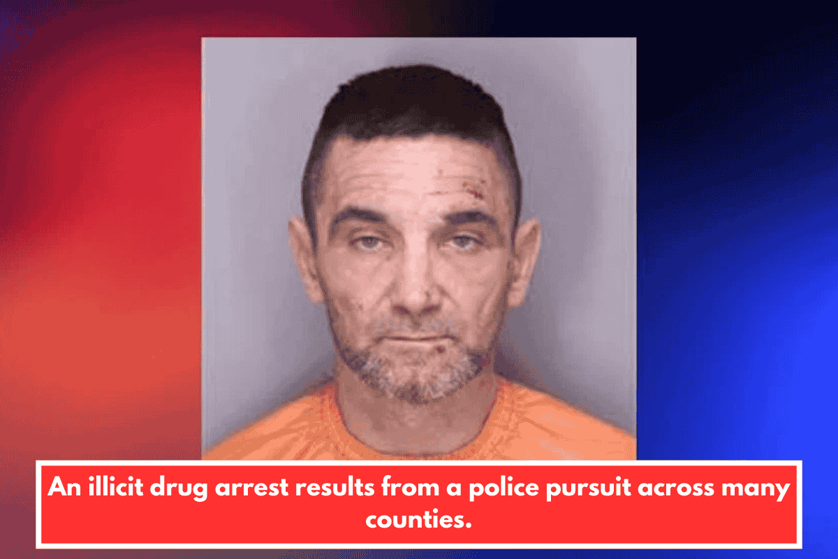 An illicit drug arrest results from a police pursuit across many counties.