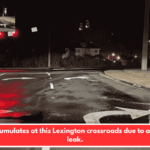 Ice accumulates at this Lexington crossroads due to a water leak.