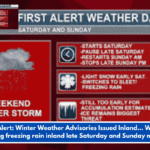 First Alert: Winter Weather Advisories Issued Inland... We are expecting freezing rain inland late Saturday and Sunday morning.