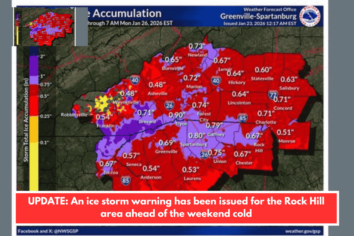 UPDATE: An ice storm warning has been issued for the Rock Hill area ahead of the weekend cold