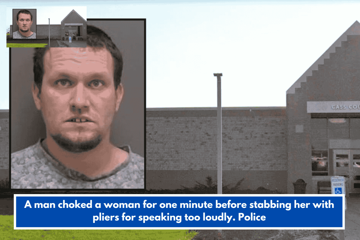 A man choked a woman for one minute before stabbing her with pliers for speaking too loudly. Police