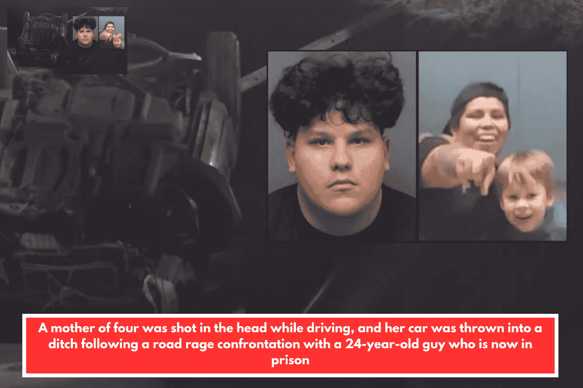 A mother of four was shot in the head while driving, and her car was thrown into a ditch following a road rage confrontation with a 24-year-old guy who is now in prison