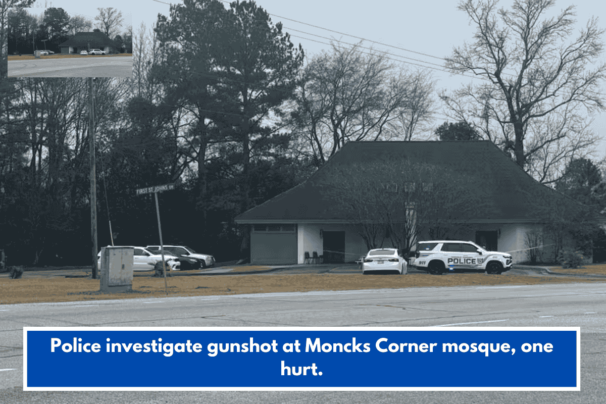 Police investigate gunshot at Moncks Corner mosque, one hurt.