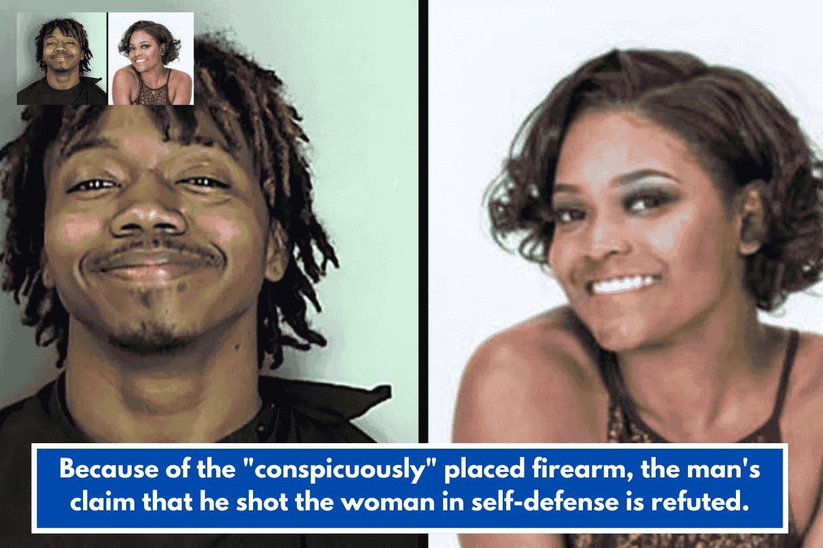 Because of the "conspicuously" placed firearm, the man's claim that he shot the woman in self-defense is refuted.