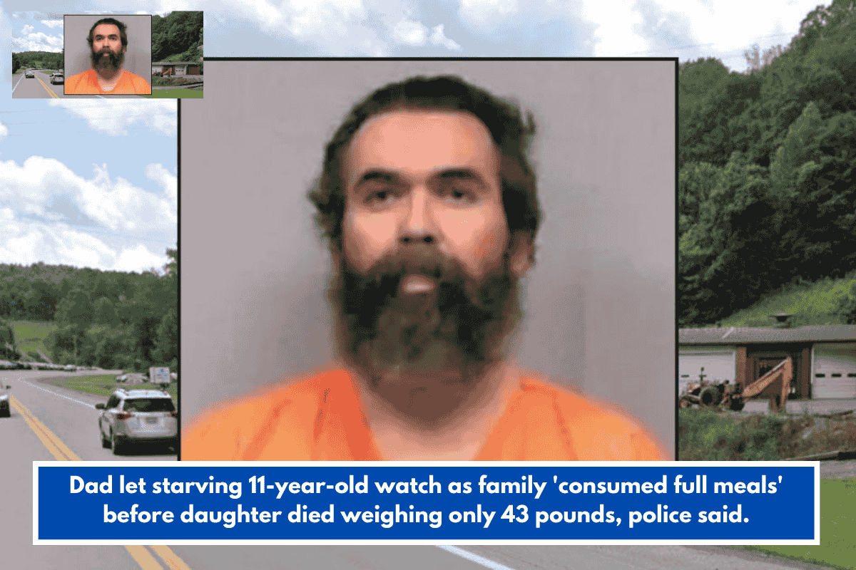 Dad let starving 11-year-old watch as family 'consumed full meals' before daughter died weighing only 43 pounds, police said.