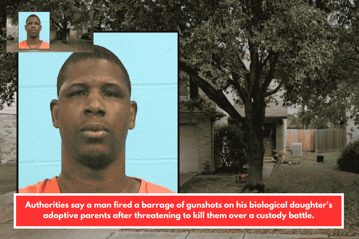 Authorities say a man fired a barrage of gunshots on his biological daughter's adoptive parents after threatening to kill them over a custody battle.