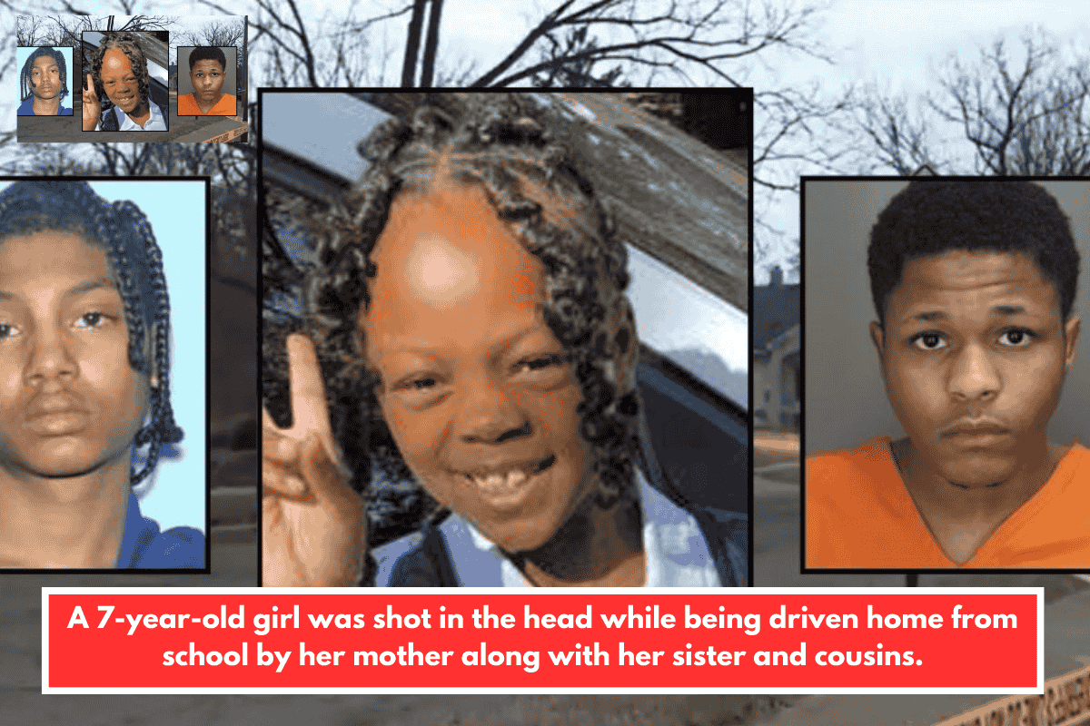 A 7-year-old girl was shot in the head while being driven home from school by her mother along with her sister and cousins.