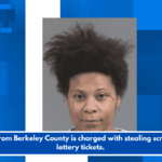 A lady from Berkeley County is charged with stealing scratch-off lottery tickets.