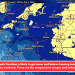Upstate South Carolina is likely to get snow and below-freezing temperatures this weekend. These are the temperature ranges and inches.