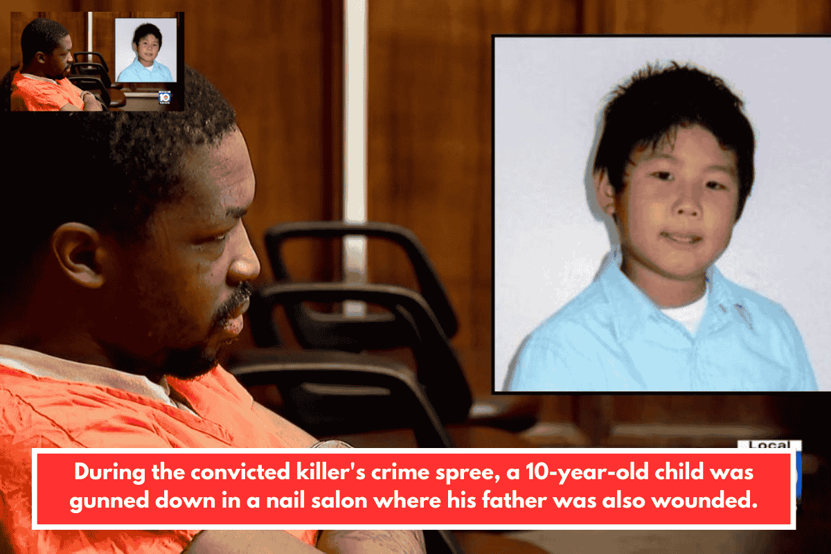 During the convicted killer's crime spree, a 10-year-old child was gunned down in a nail salon where his father was also wounded.