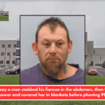 Police say a man stabbed his fiancee in the abdomen, then took a shower and covered her in blankets before phoning 911.