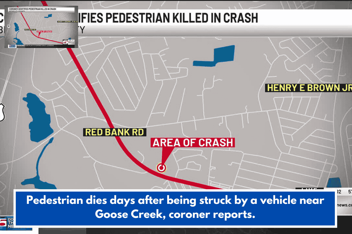 Pedestrian dies days after being struck by a vehicle near Goose Creek, coroner reports.