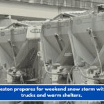 Charleston prepares for weekend snow storm with salt trucks and warm shelters.