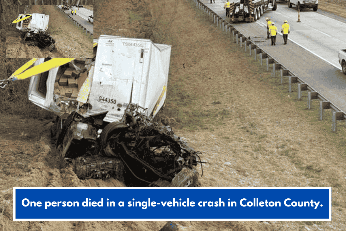 One person died in a single-vehicle crash in Colleton County.