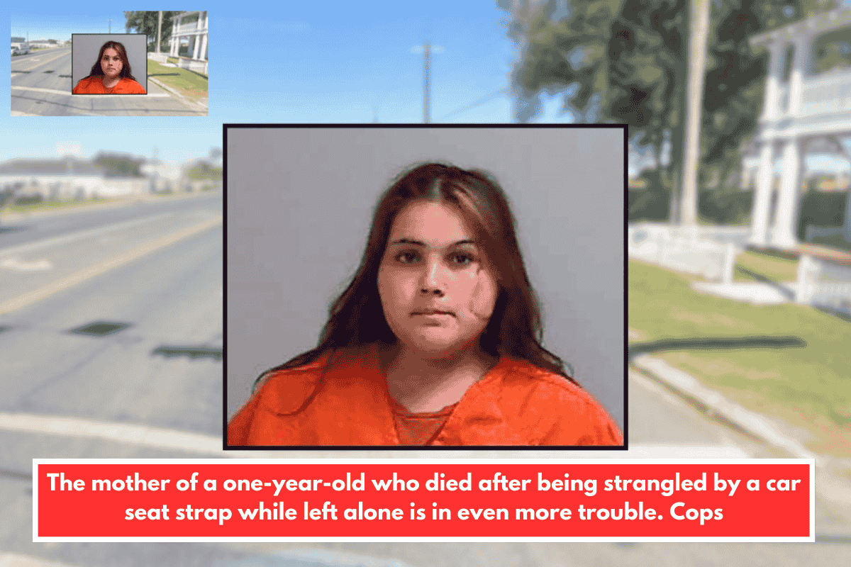 The mother of a one-year-old who died after being strangled by a car seat strap while left alone is in even more trouble. Cops