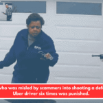 A man who was misled by scammers into shooting a defenseless Uber driver six times was punished.