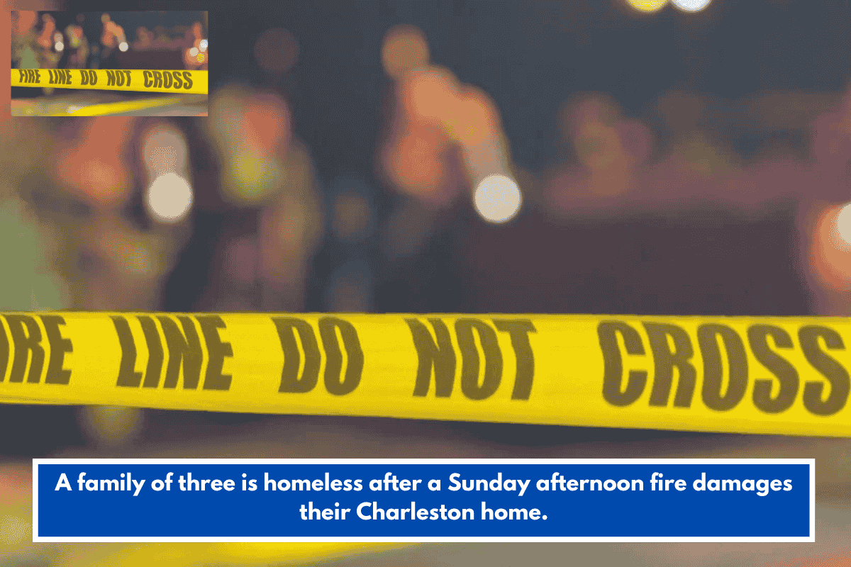 A family of three is homeless after a Sunday afternoon fire damages their Charleston home.