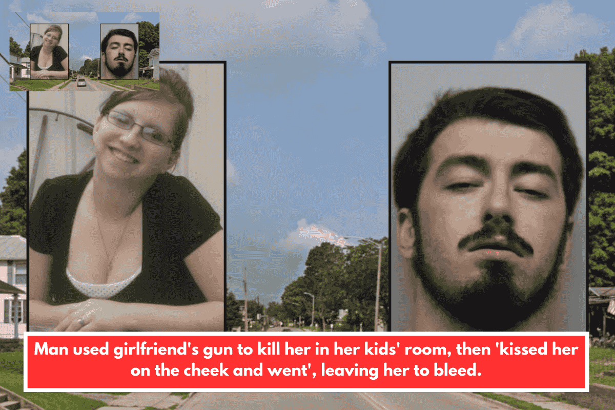 Man used girlfriend's gun to kill her in her kids' room, then 'kissed her on the cheek and went', leaving her to bleed.