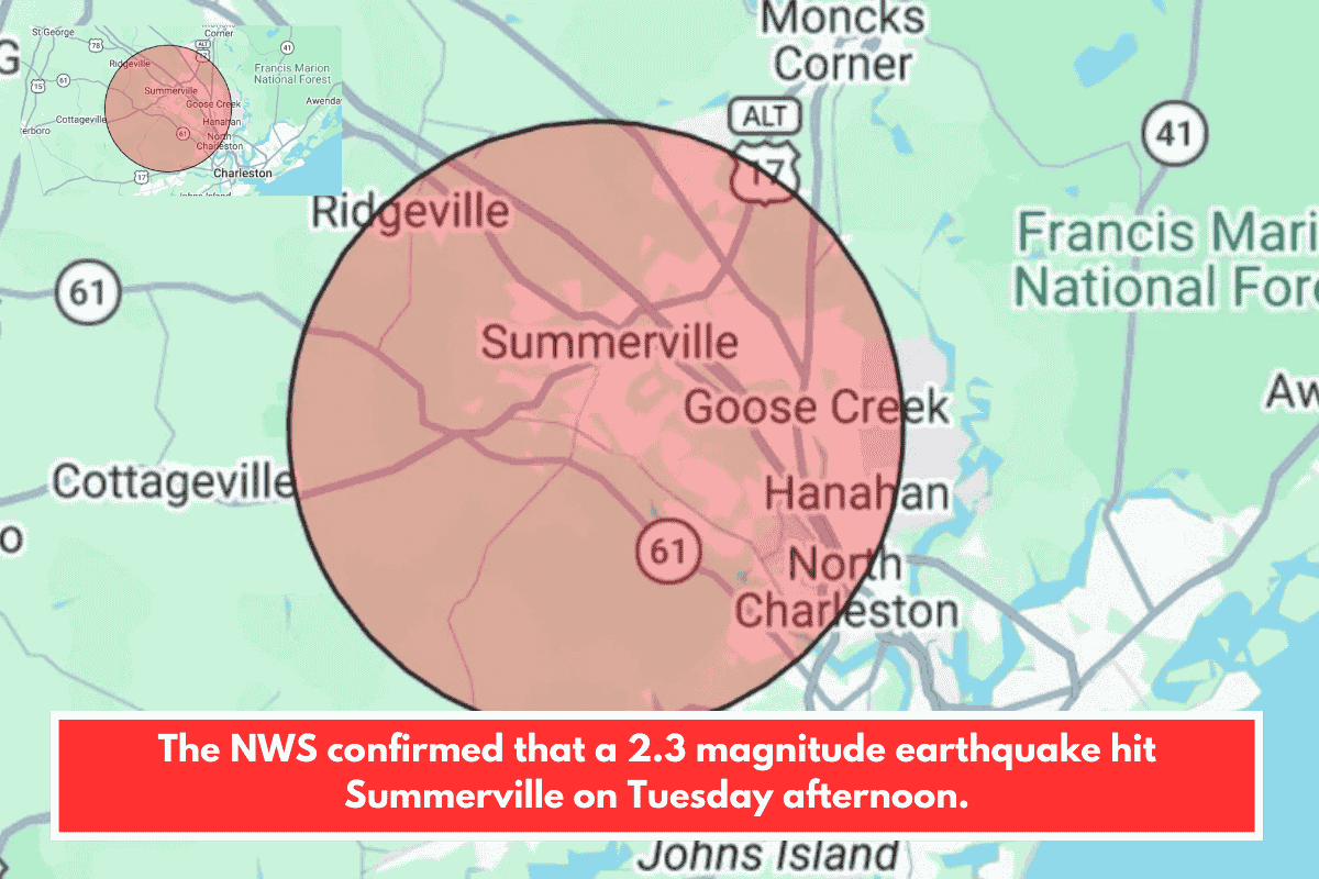 The NWS confirmed that a 2.3 magnitude earthquake hit Summerville on Tuesday afternoon.