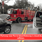 Trask Parkway near Parris Island Gateway is closed due to a collision.