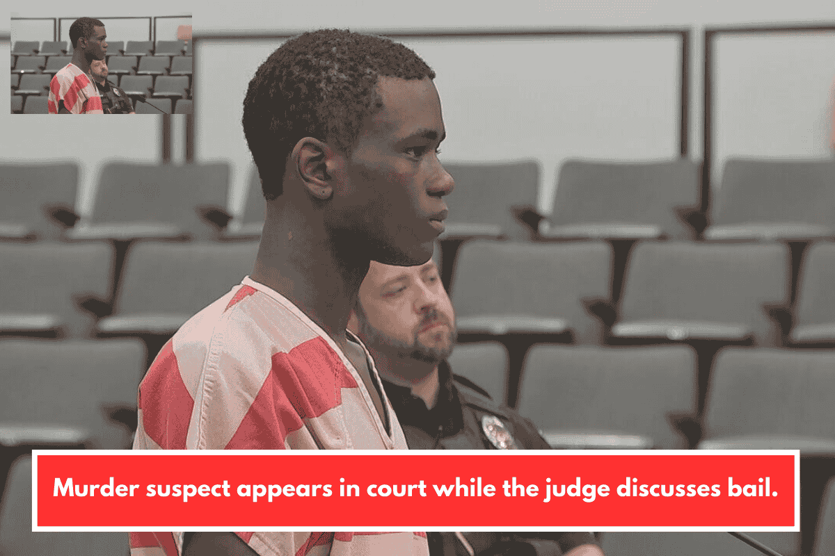 Murder suspect appears in court while the judge discusses bail.