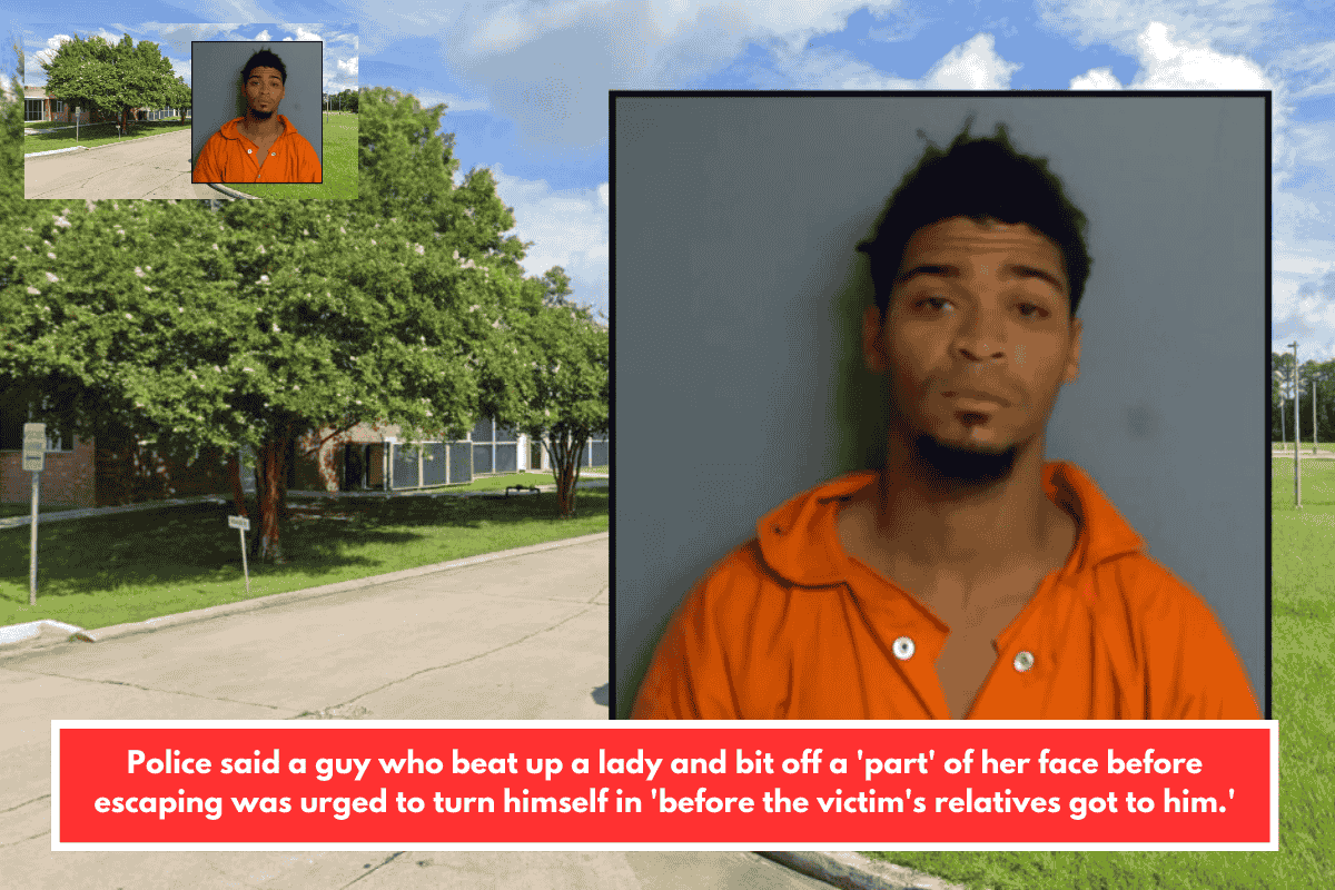 Police said a guy who beat up a lady and bit off a 'part' of her face before escaping was urged to turn himself in 'before the victim's relatives got to him.'